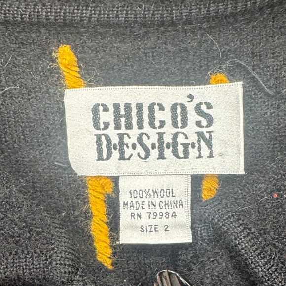 Chico's Black Cardigan with Multicolor Embroidery Sweater Women’s Size 2 - Picture 2 of 14